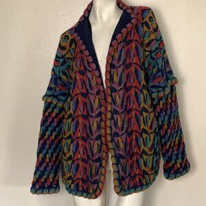 KOLOR KNOTS 100% wool made in Ireland women’s sweater cardigan colorful